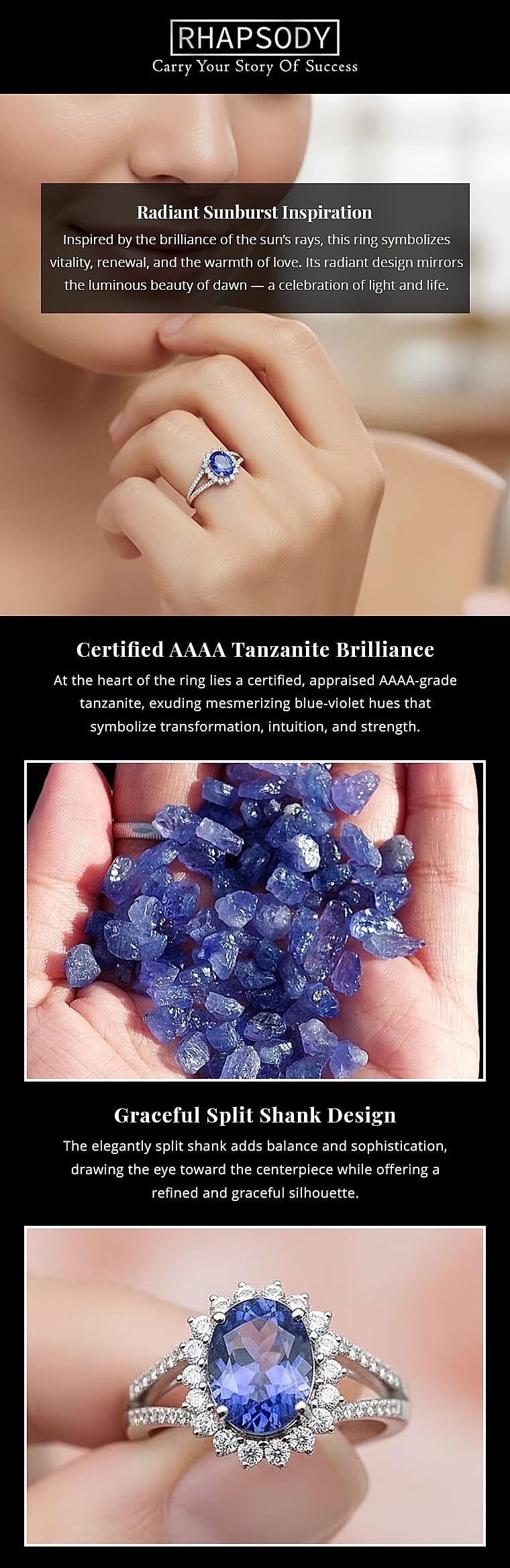 Certified & Appraised Rhapsody AAAA Tanzanite and E-F VS Diamond 2.70 ctw Ring in 950 Platinum 6.60 Grams Banner