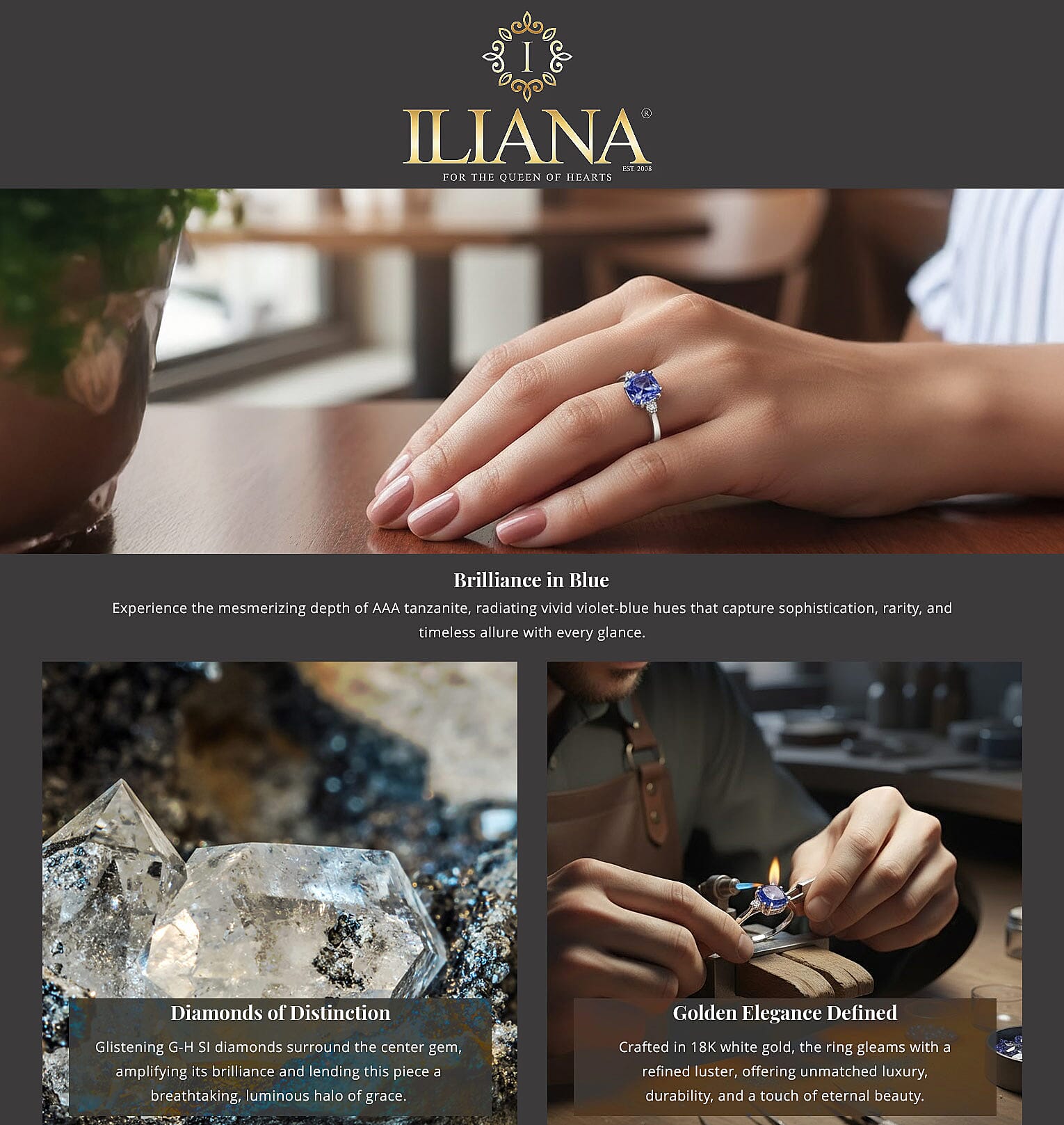 Certified & Appraised Iliana AAA Tanzanite and G-H SI Diamond 2.40 ctw Ring in 18K White Gold Banner