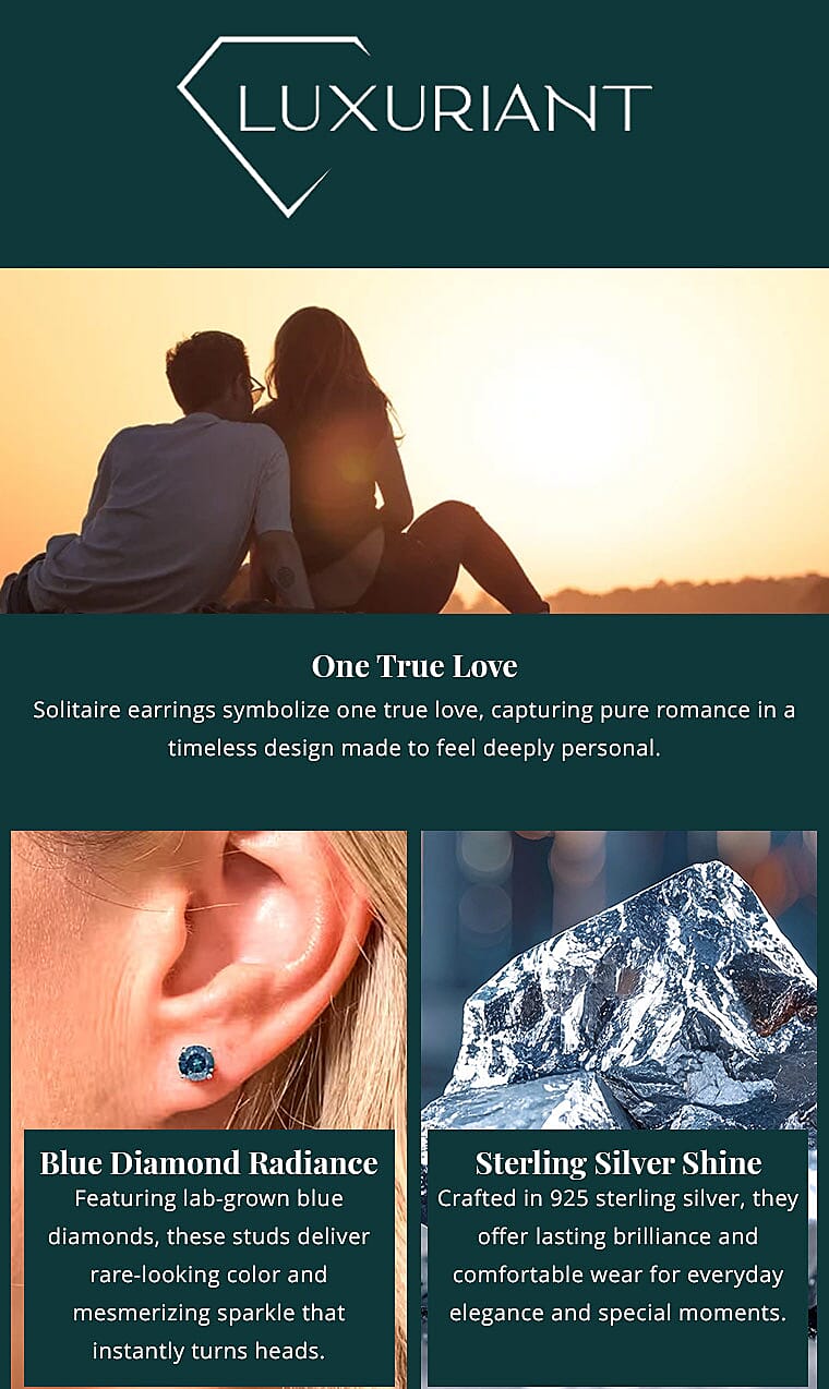 Luxuriant Lab Grown Blue Diamond (IR) (SI) 1.40 ctw Stud Earrings in Platinum Over Sterling Silver Banner