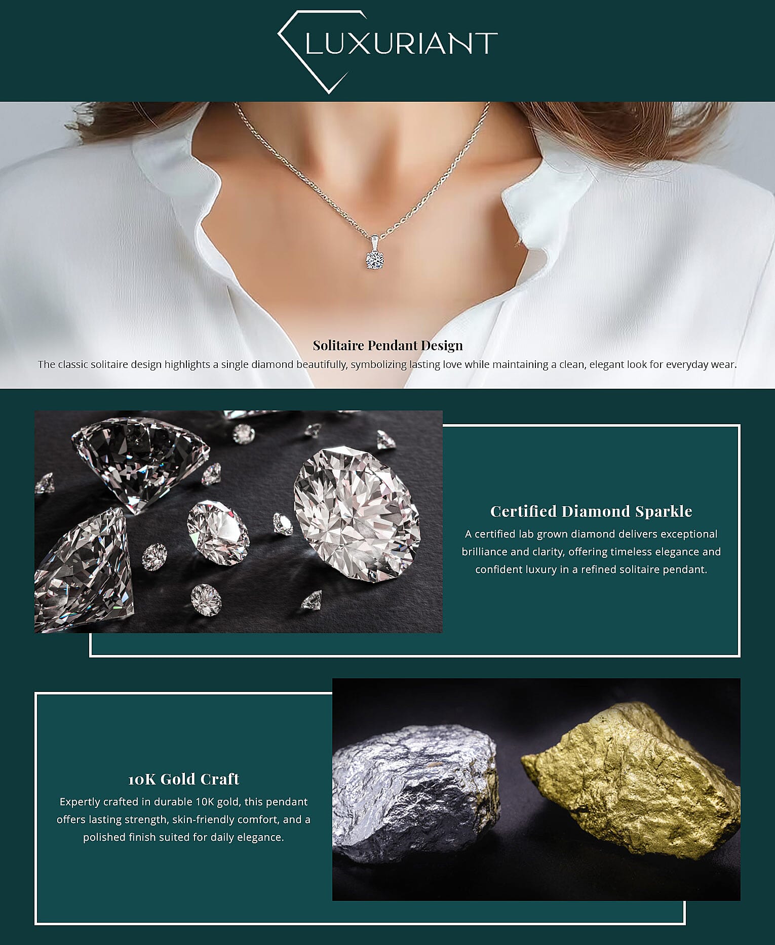 Luxuriant Lab Grown Diamond E-F VS 1.00 ctw Solitaire Pendant without Chain in 10K White Gold (Del. in 10-12 Days) Banner