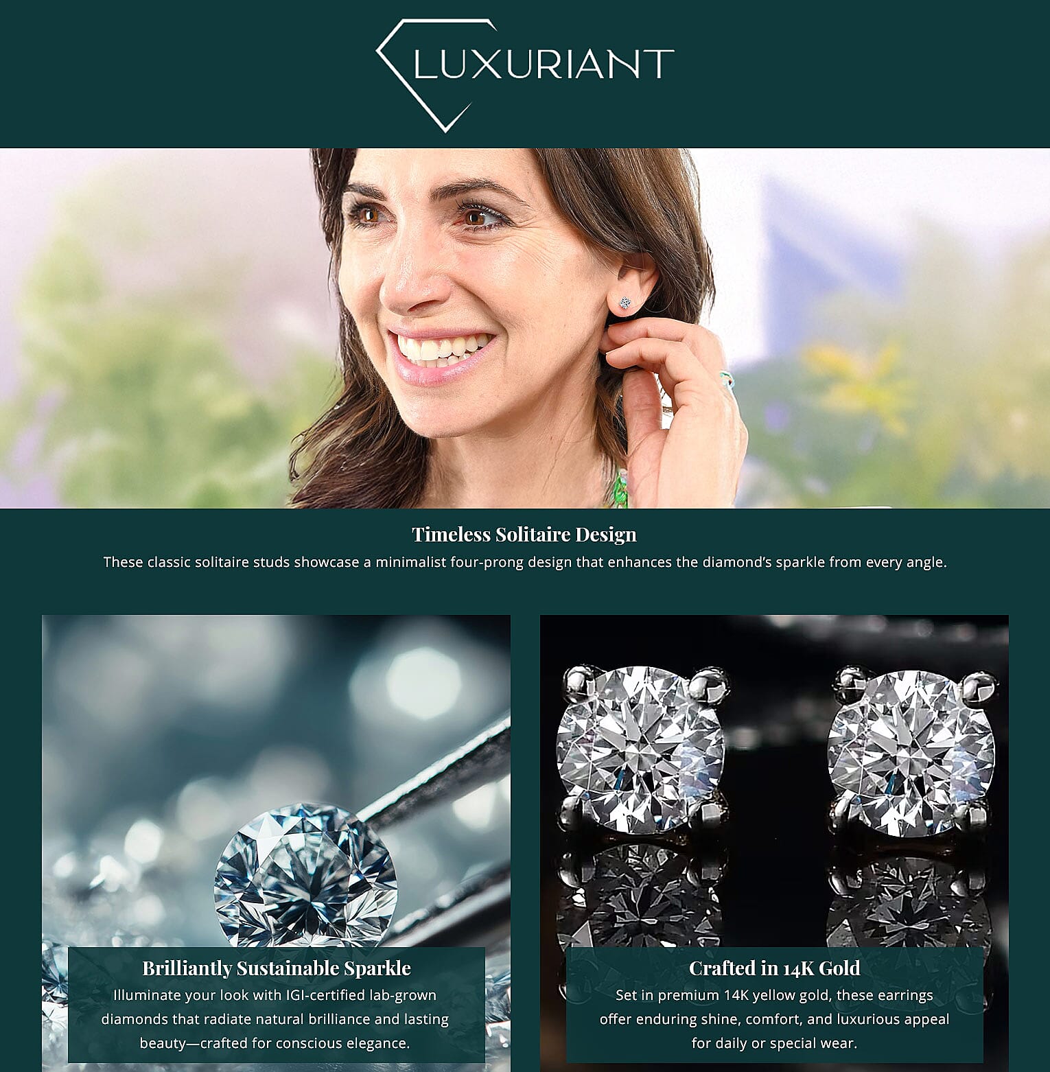 IGI Certified Luxuriant Lab Grown Diamond E-F VS 0.50 ctw Solitaire Stud Earrings in 14K Yellow Gold Banner