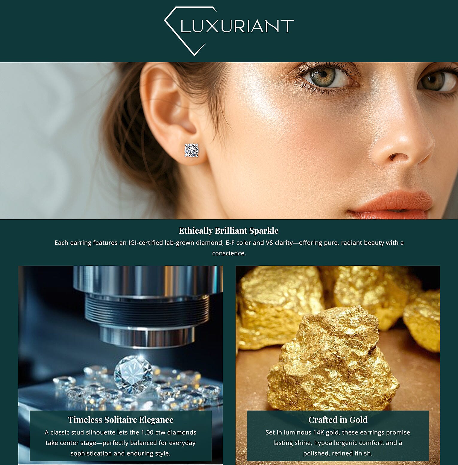 IGI Certified Luxuriant Lab Grown Diamond E-F VS 1.00 ctw Solitaire Stud Earrings in 14K White Gold Banner