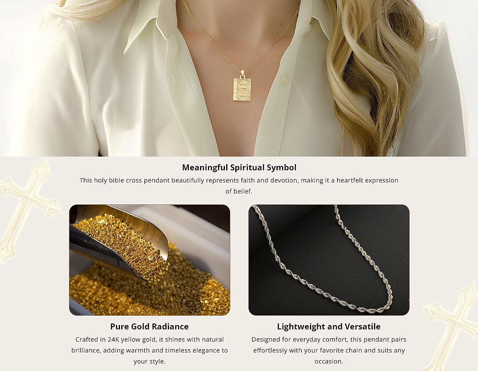 Holy Bible Cross Pendant without Chain in 24K Yellow Gold 1.30 Grams Banner