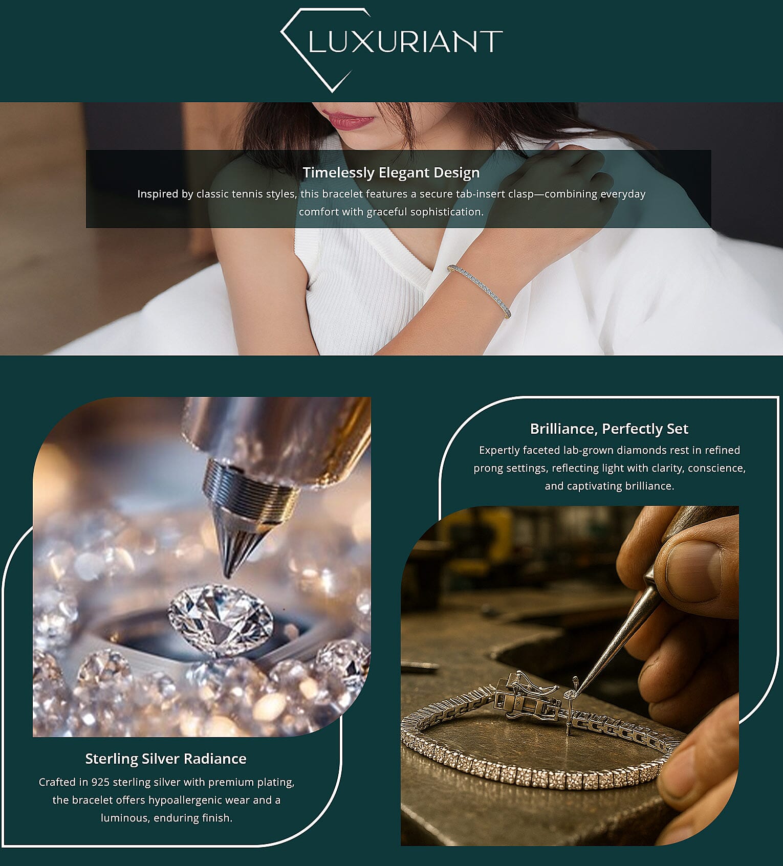 Luxuriant Lab Grown Diamond E-F VS 3.00 ctw Tennis Bracelet in 18K Vermeil Yellow Gold Over Sterling Silver (6.50 In) Banner