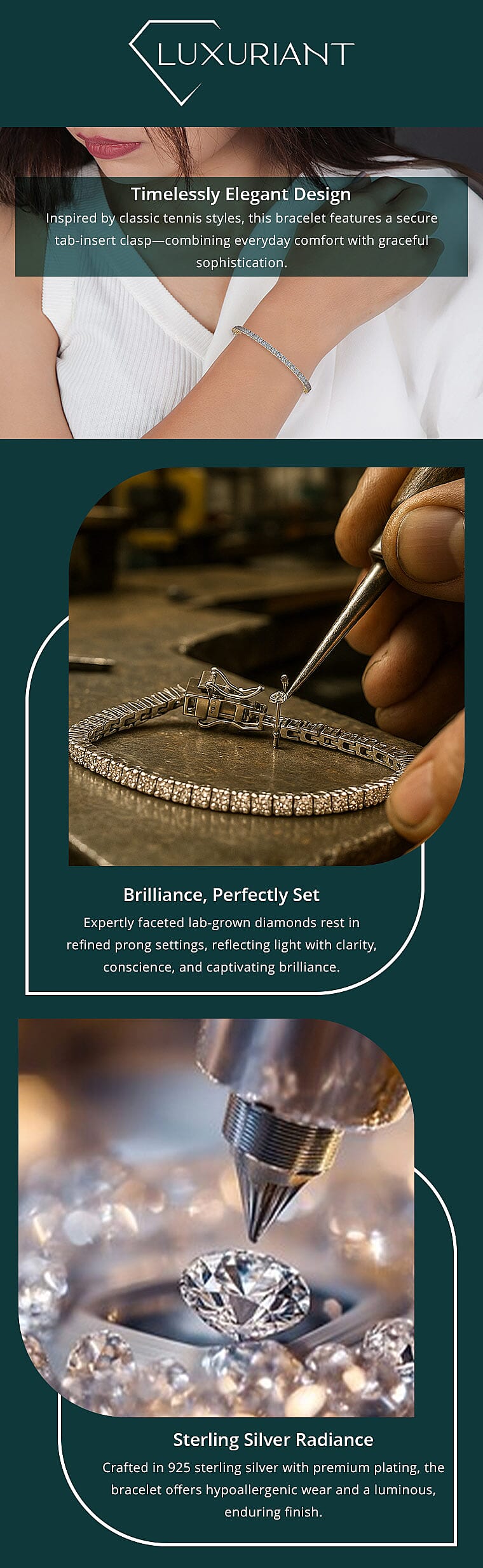 Luxuriant Lab Grown Diamond E-F VS 3.00 ctw Tennis Bracelet in 18K Vermeil Yellow Gold Over Sterling Silver (6.50 In) Banner