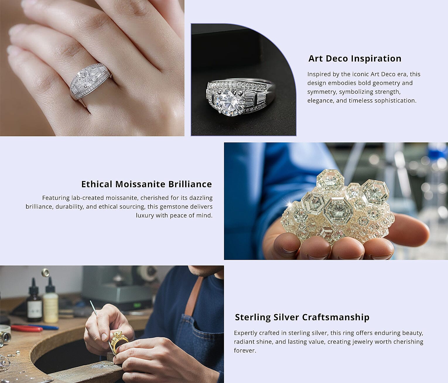 Moissanite 3.10 ctw Art Deco Ring in Rhodium Over Sterling Silver (Del. In 10-12 Days) Banner