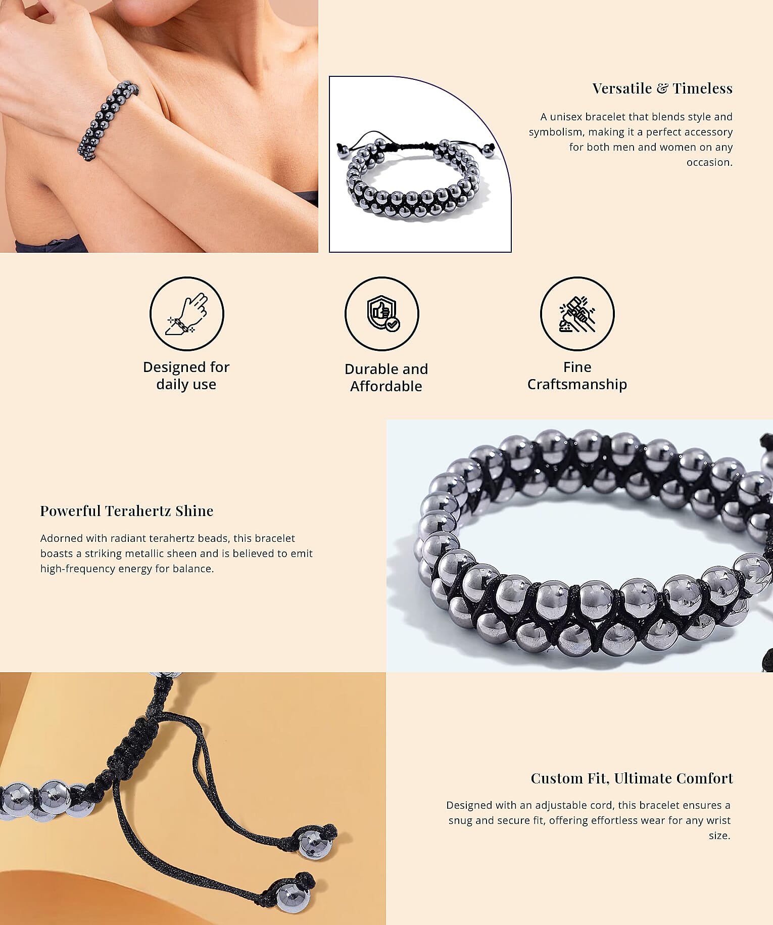 Terahertz 90.00 ctw Beaded Adjustable Cord Bracelet Banner