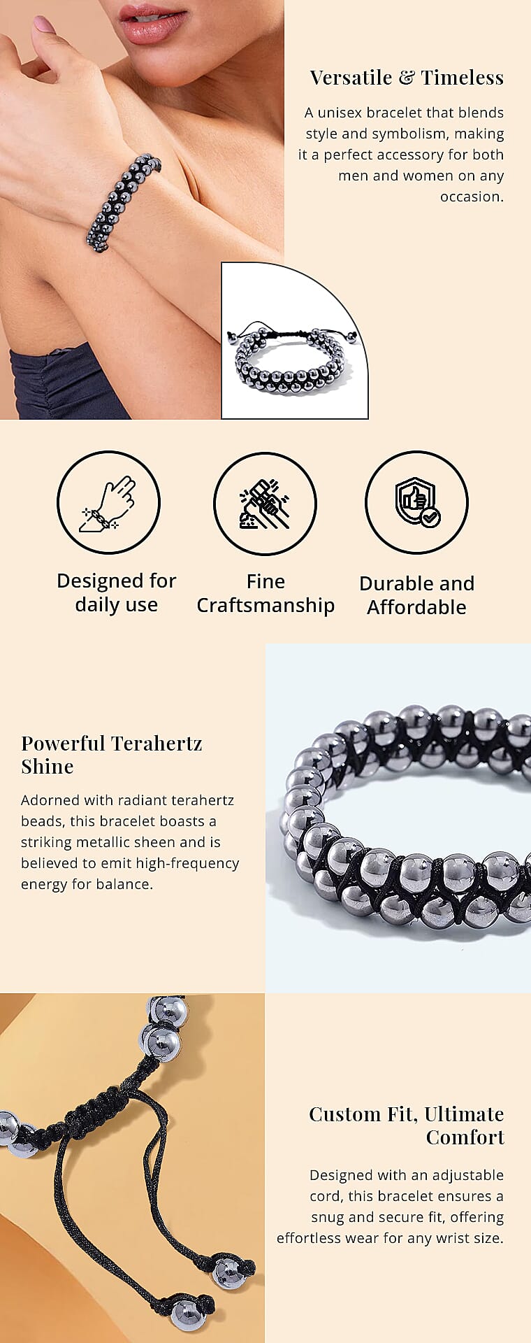 Terahertz 90.00 ctw Beaded Adjustable Cord Bracelet Banner