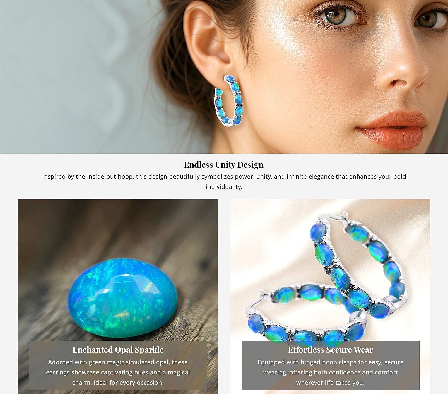 Value Buy Green Magic Simulated Opal Inside Out Hoop Earrings Banner