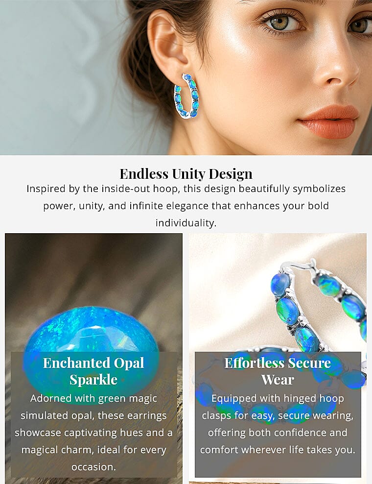 Value Buy Green Magic Simulated Opal Inside Out Hoop Earrings Banner