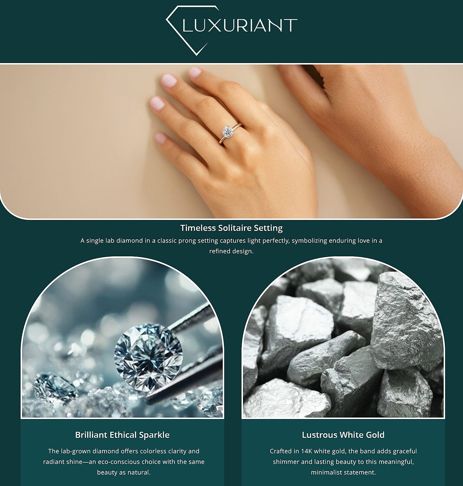 Luxuriant Lab Grown Diamond SI 1.00 ctw Solitaire Ring in 14K White Gold Banner