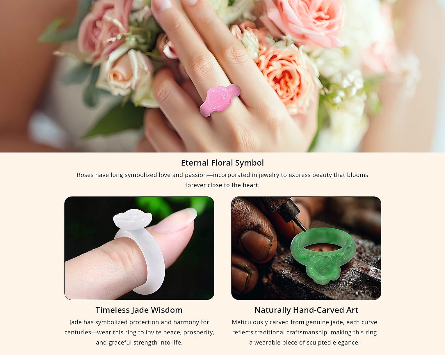 Green Jade (D) Carved Rose Flower Banner