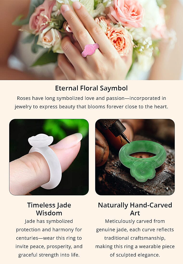 Green Jade (D) Carved Rose Flower Banner