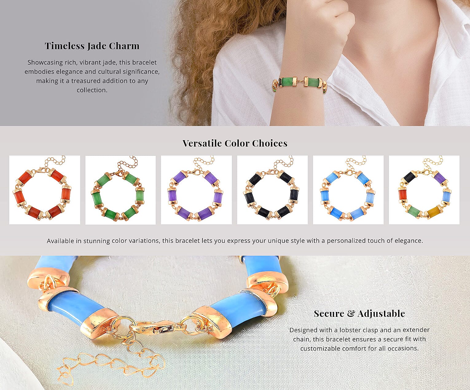 Karis Green Jade (D) 60.00 ctw Bracelet in Goldtone Banner