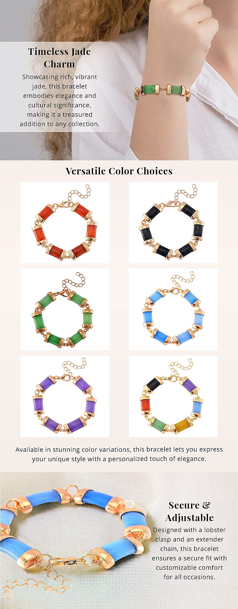 Karis Green Jade (D) 60.00 ctw Bracelet in Goldtone Banner