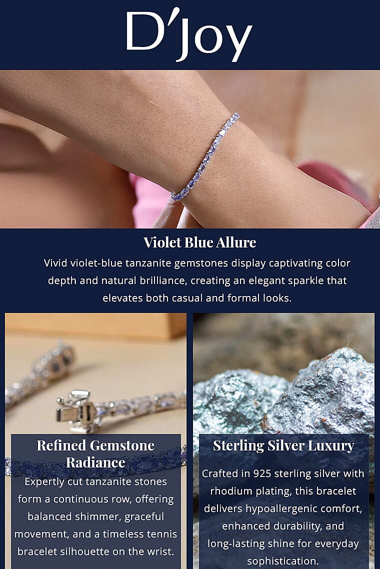 D'Joy Tanzanite 6.15 ctw Tennis Bracelet in Rhodium Over Sterling Silver (7.25 In) Banner