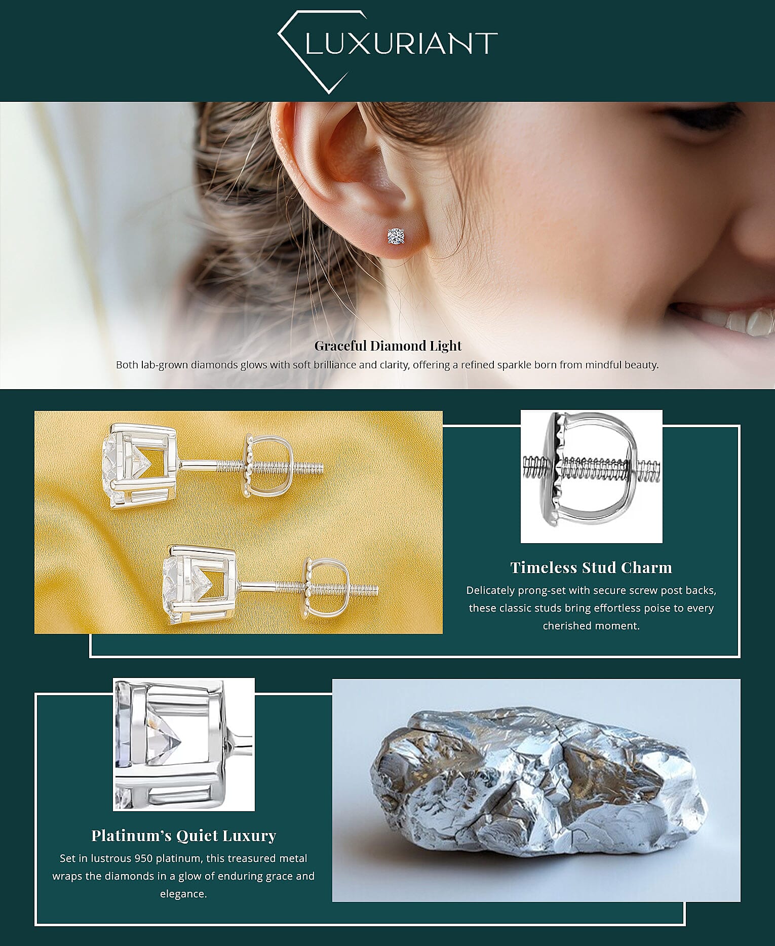 Luxuriant Lab Grown Diamond G VS 0.50 ctw Stud Earrings in 950 Platinum Banner