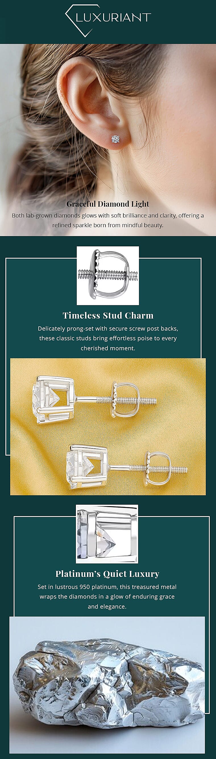 Luxuriant Lab Grown Diamond G VS 0.50 ctw Stud Earrings in 950 Platinum Banner