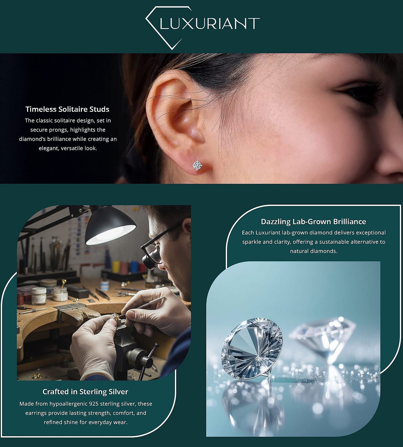 Luxuriant Lab Grown Diamond G-H SI 1.50 ctw Solitaire Stud Earrings in Vermeil Yellow Gold Over Sterling Silver Banner