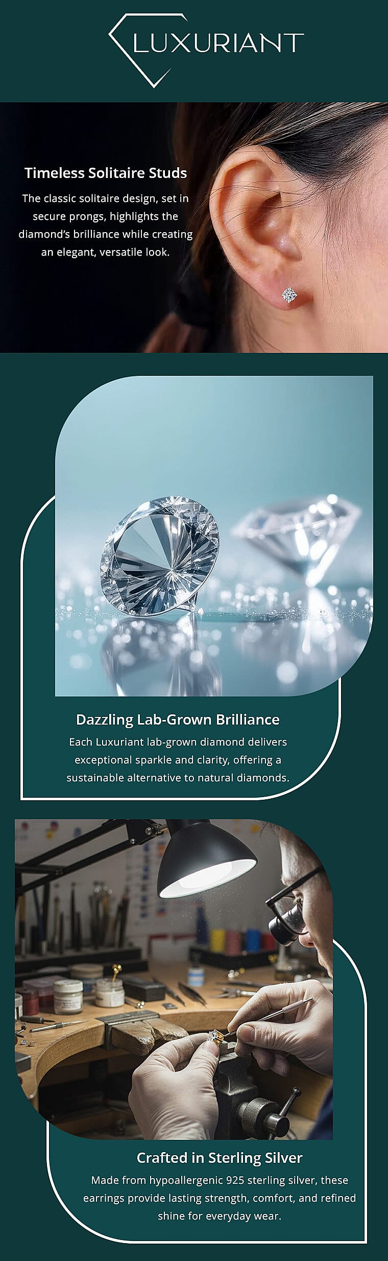 Luxuriant Lab Grown Diamond G-H SI 1.50 ctw Solitaire Stud Earrings in Vermeil Yellow Gold Over Sterling Silver Banner