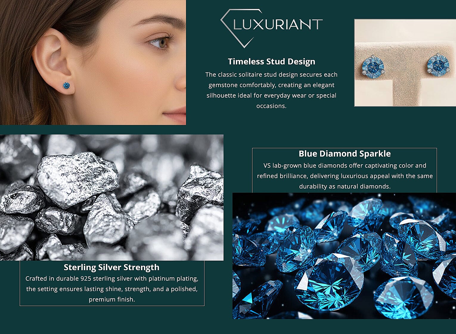 Luxuriant Lab Grown Blue Diamond (IR) VS 1.35 ctw Stud Earrings Banner