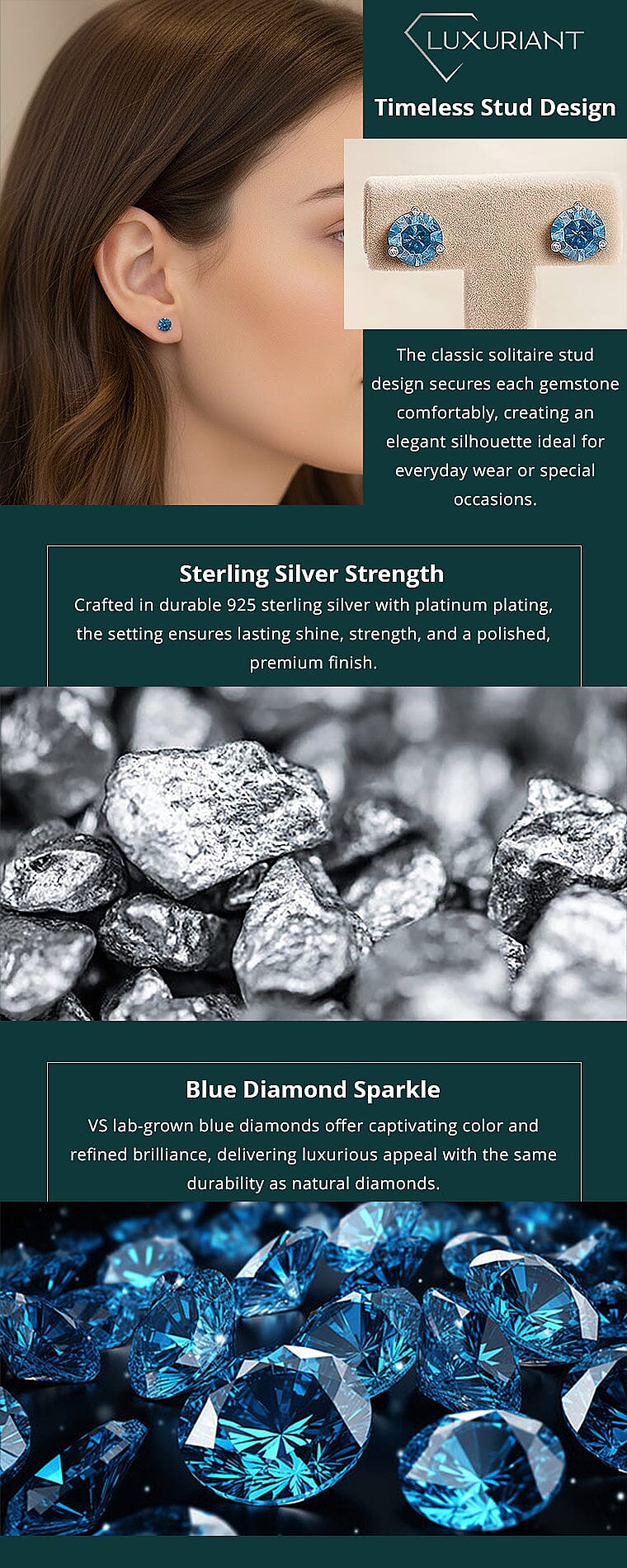 Luxuriant Lab Grown Blue Diamond (IR) VS 1.35 ctw Stud Earrings Banner