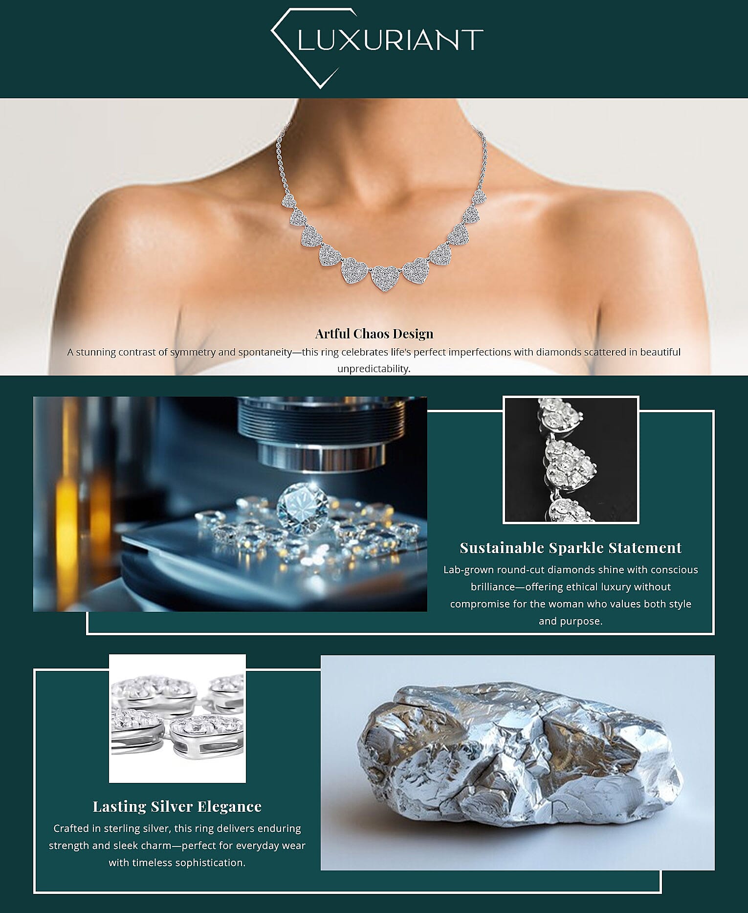 Luxuriant Lab Grown Diamond G SI 1.75 ctw Enchanted Hearts Necklace in Sterling Silver Banner