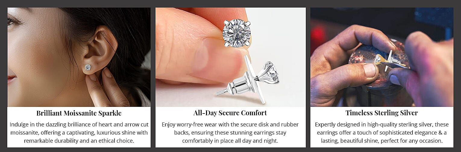 D'Joy Heart and Arrow Cut Moissanite 1.00 ctw Solitaire Stud Earrings Banner