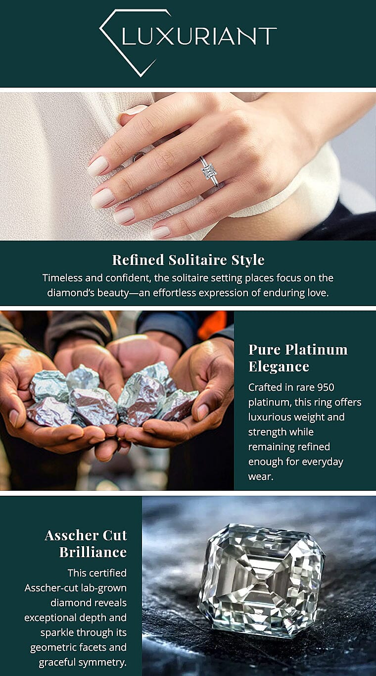 SGL Certified Asscher Cut Luxuriant Lab Grown Diamond G-H VS 2.00 ctw Ring in 950 Platinum Banner