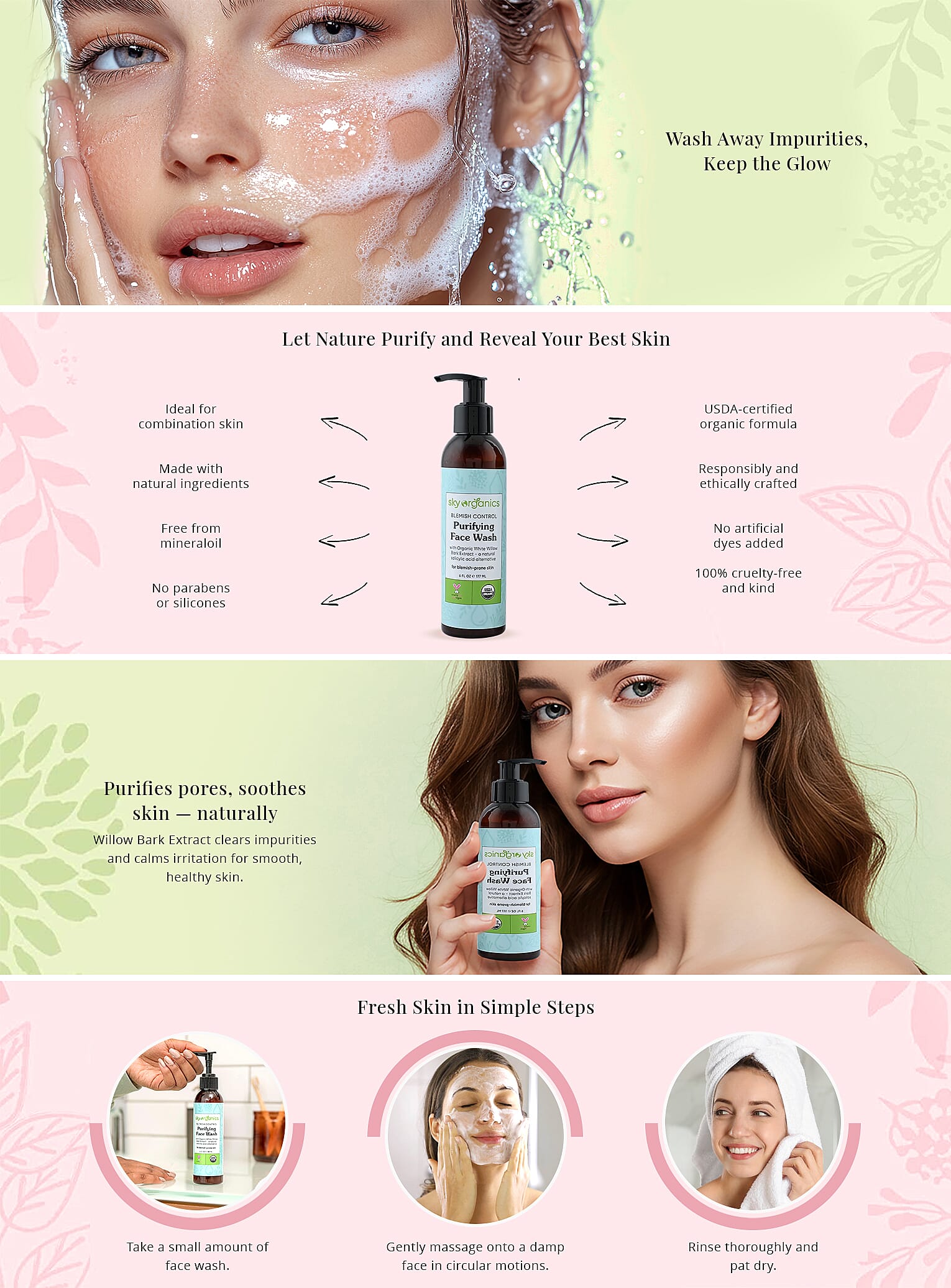 Closeout Sky Organics Purifying Face Wash with Willow Bark Extract BOGO Banner