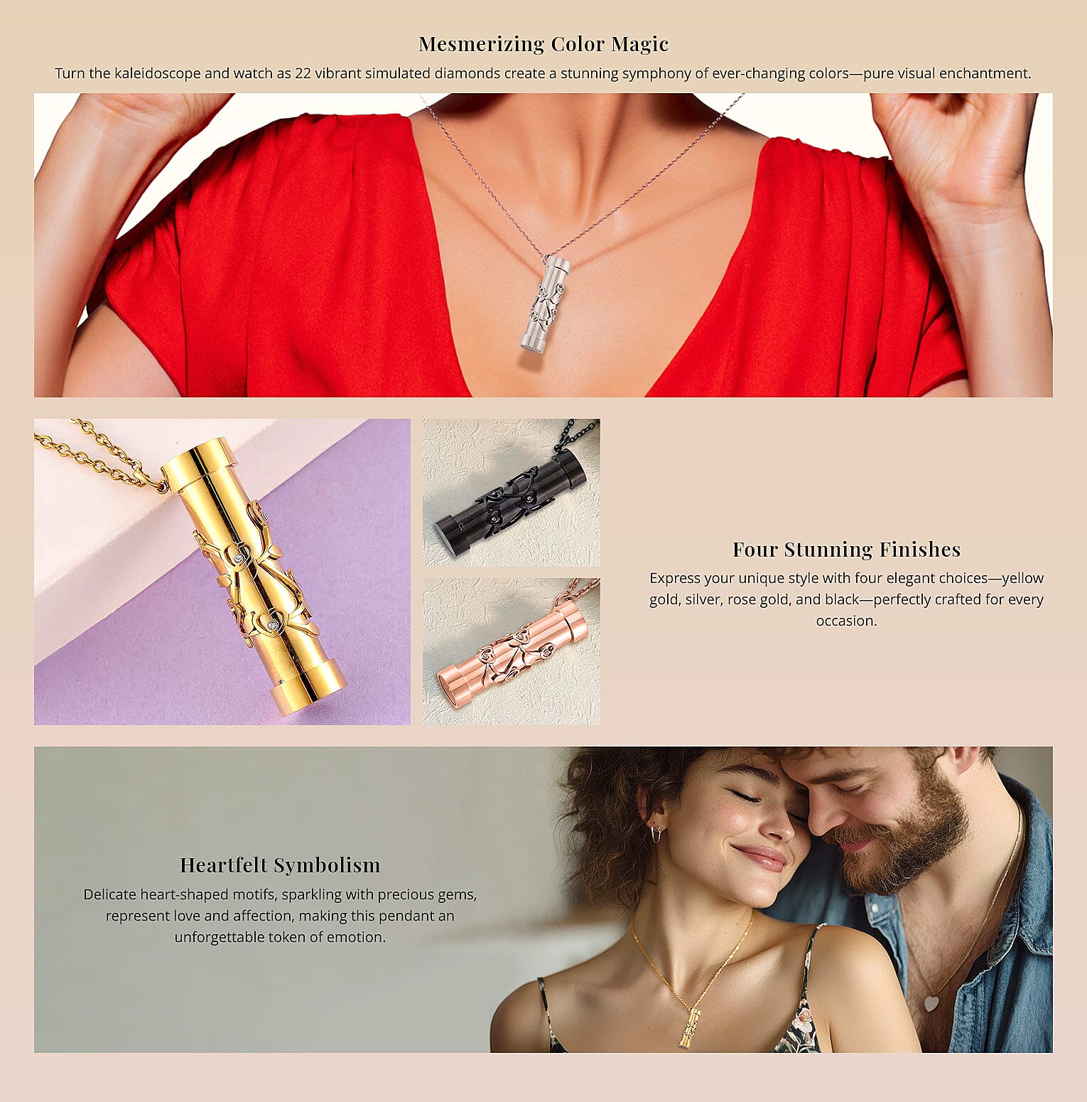 Simulated Multi Color Diamond 0.80 ctw Kaleidoscope Pendant Necklace in ION Plated YG Stainless Steel Banner