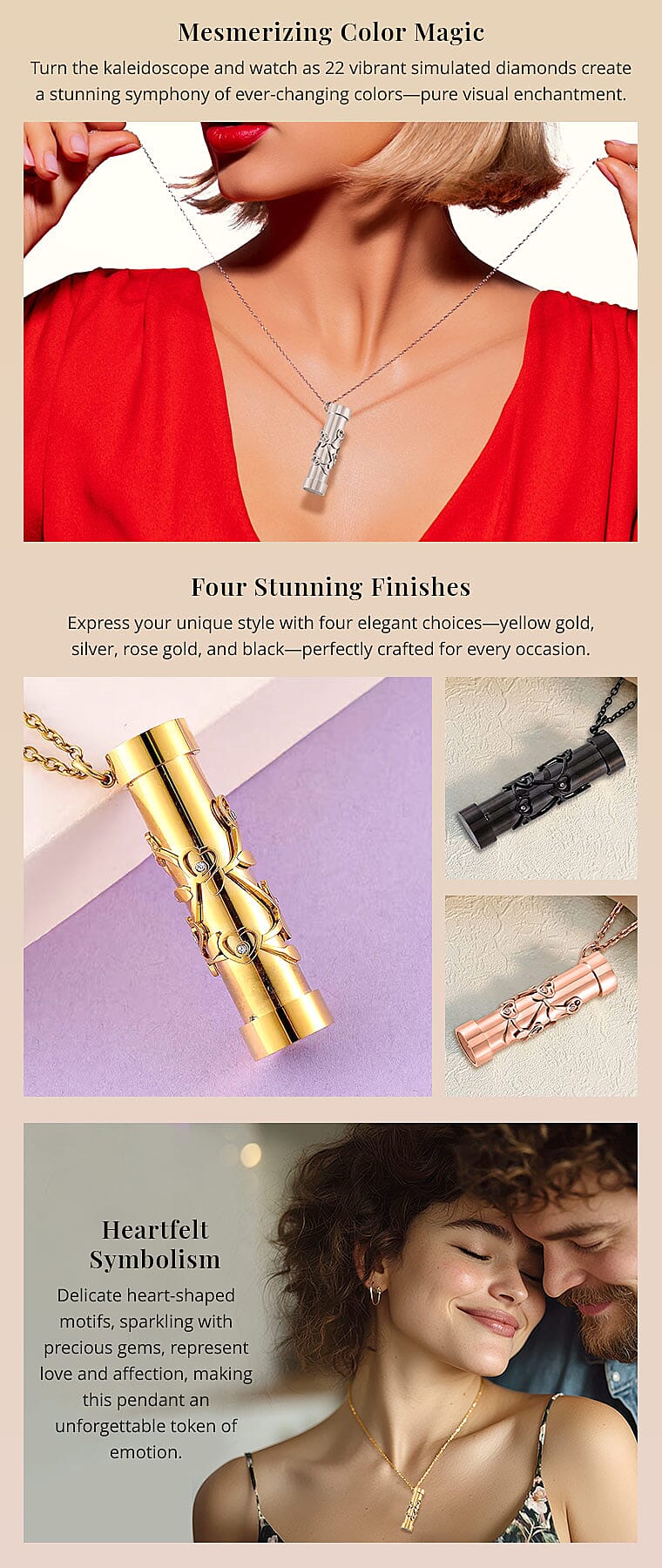 Simulated Multi Color Diamond 0.80 ctw Kaleidoscope Pendant Necklace in ION Plated YG Stainless Steel Banner