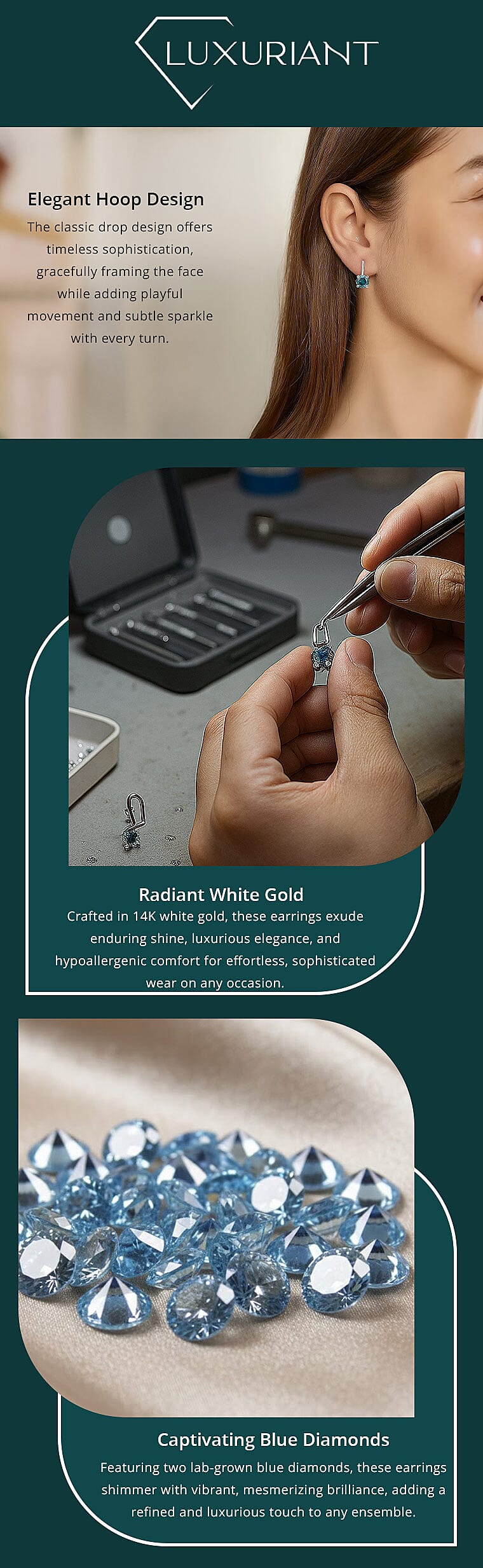 Luxuriant Lab Grown Blue Diamond 2.00 ctw Earrings in 14K White Gold Banner