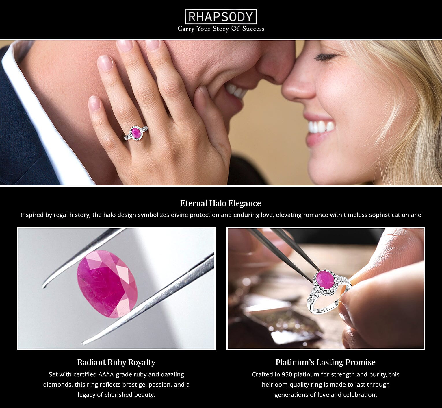 Certified & Appraised Rhapsody AAAA GORONGOSA Mozambique Ruby and E-F VS Diamond 2.15 ctw Ring Banner