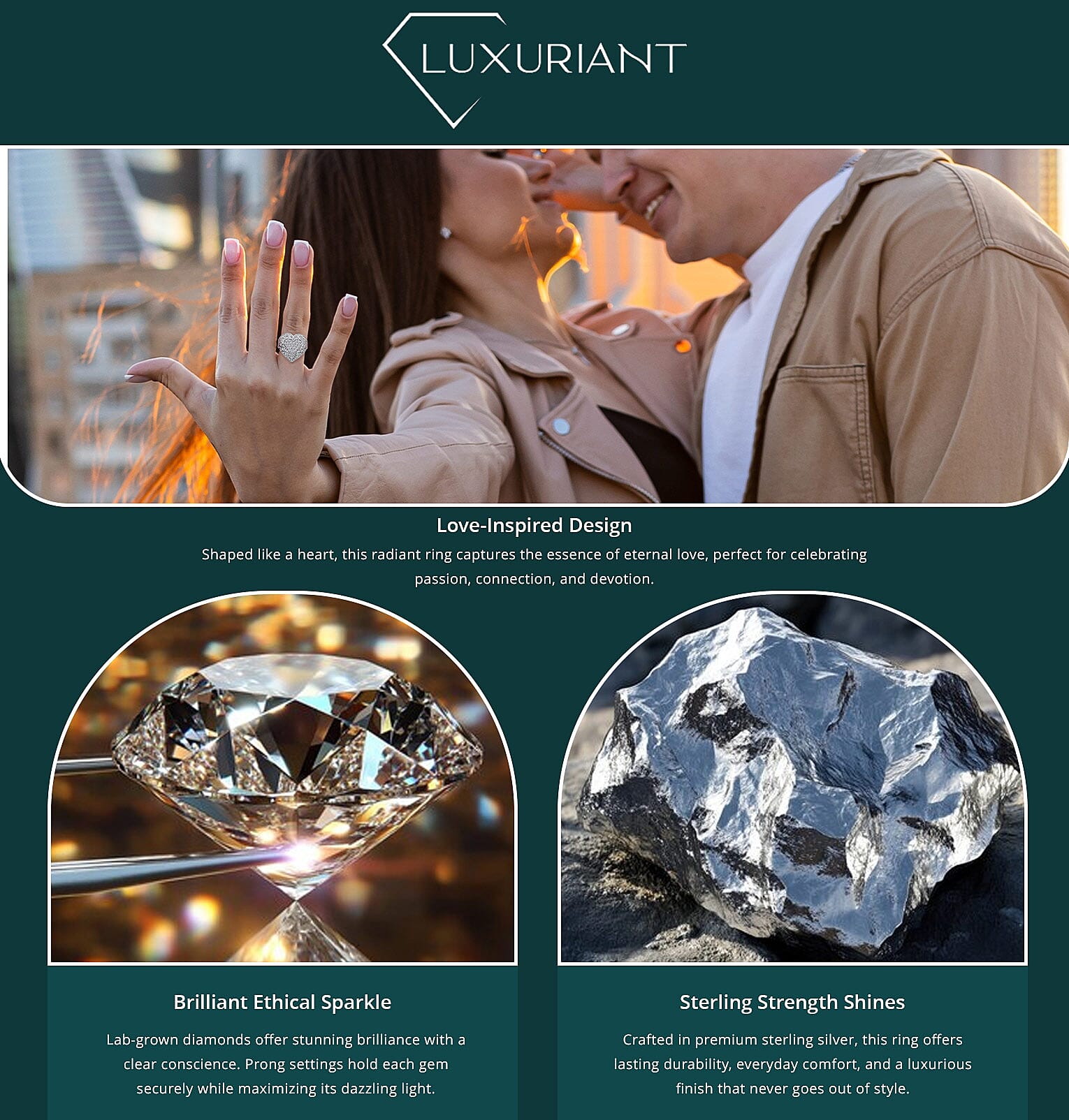 Luxuriant Lab Grown Diamond SI 1.00 ctw Heart Ring in Rhodium Over Sterling Silver Banner