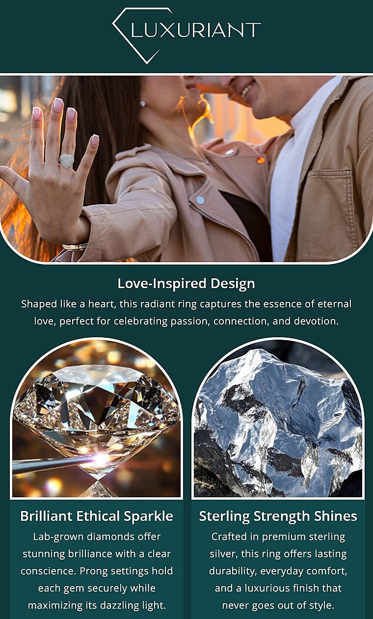 Luxuriant Lab Grown Diamond SI 1.00 ctw Heart Ring in Rhodium Over Sterling Silver Banner