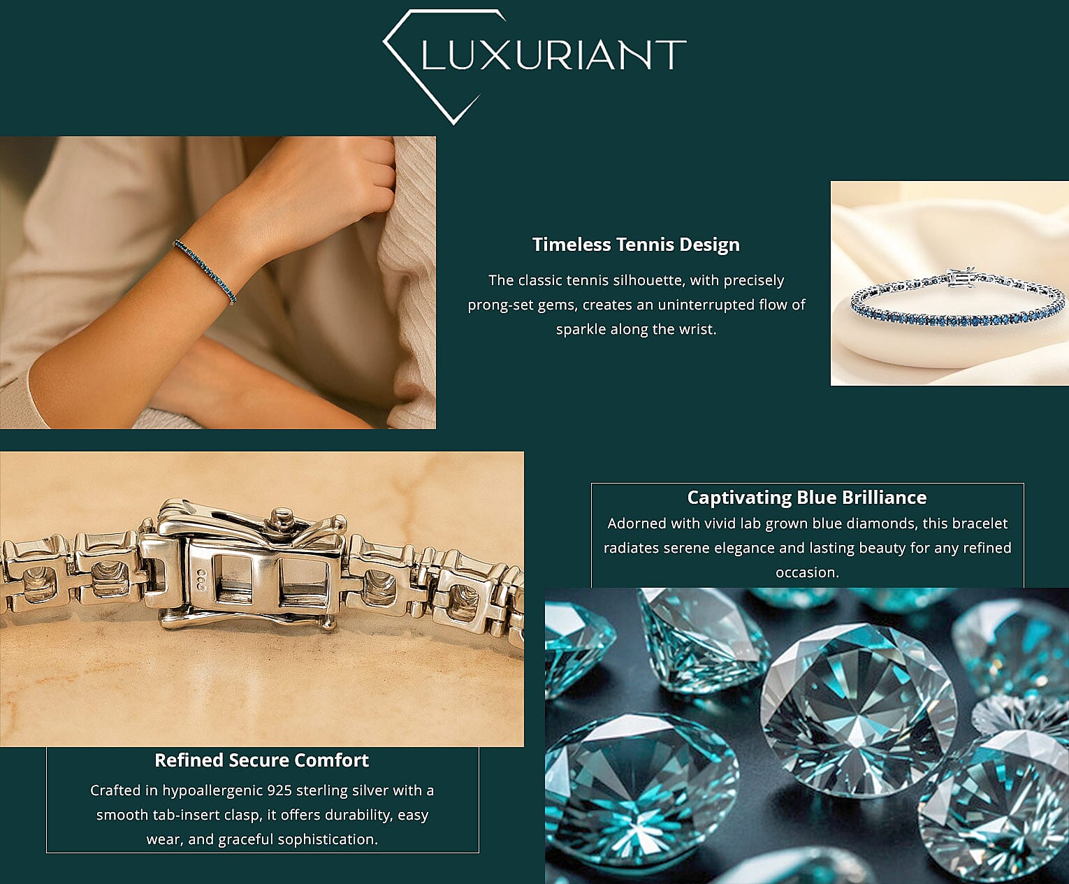 Luxuriant Lab Grown Blue Diamond (IR) VS 5.00 ctw Bracelet in Rhodium Over Sterling Silver (7.25 In) Banner