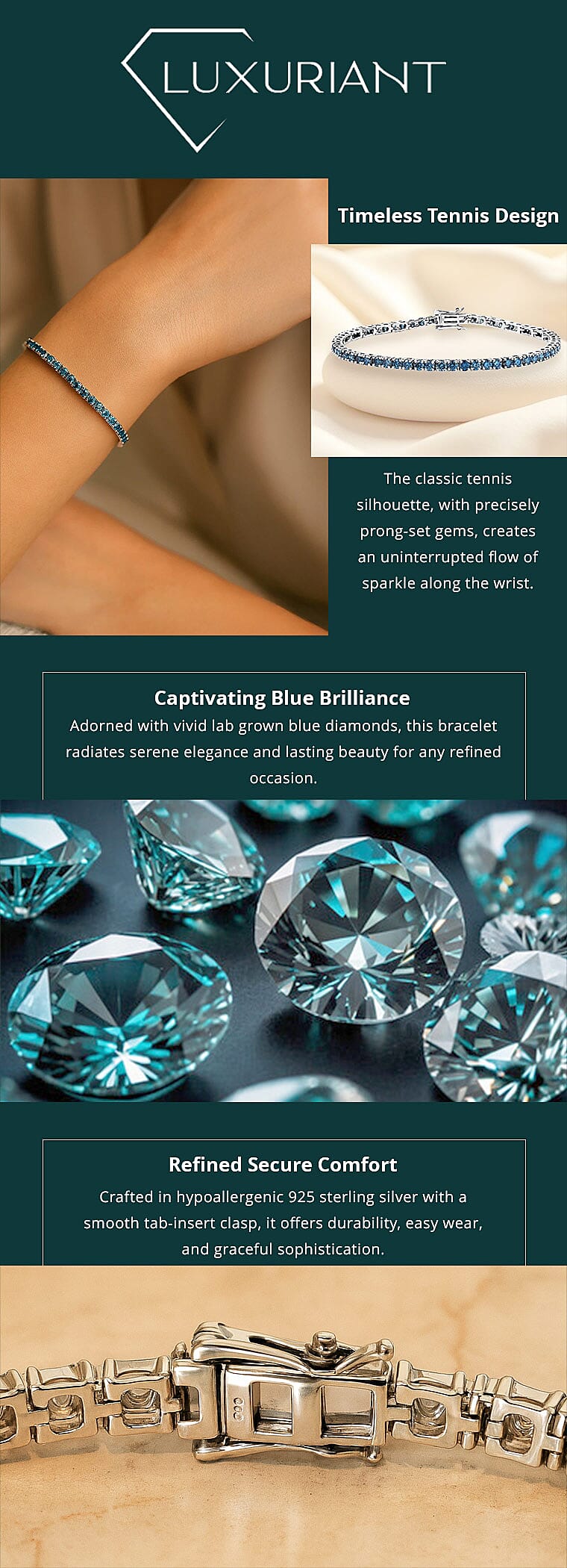 Luxuriant Lab Grown Blue Diamond (IR) VS 5.00 ctw Bracelet in Rhodium Over Sterling Silver (7.25 In) Banner