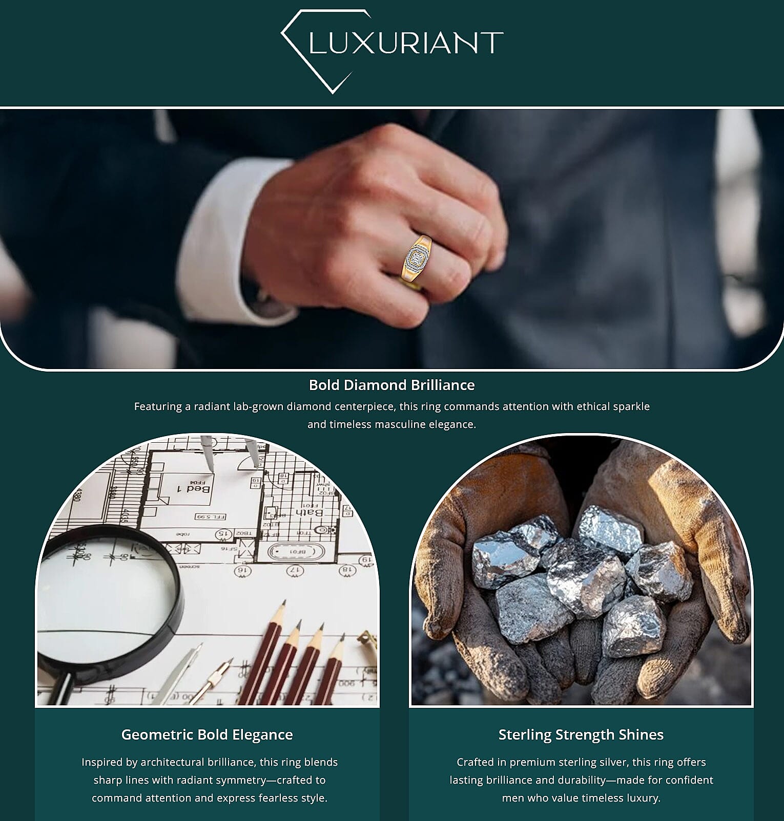 Luxuriant Lab Grown Diamond VS 1.00 ctw Men's Ring in 18K Vermeil Yellow Gold Over Sterling Silver Banner