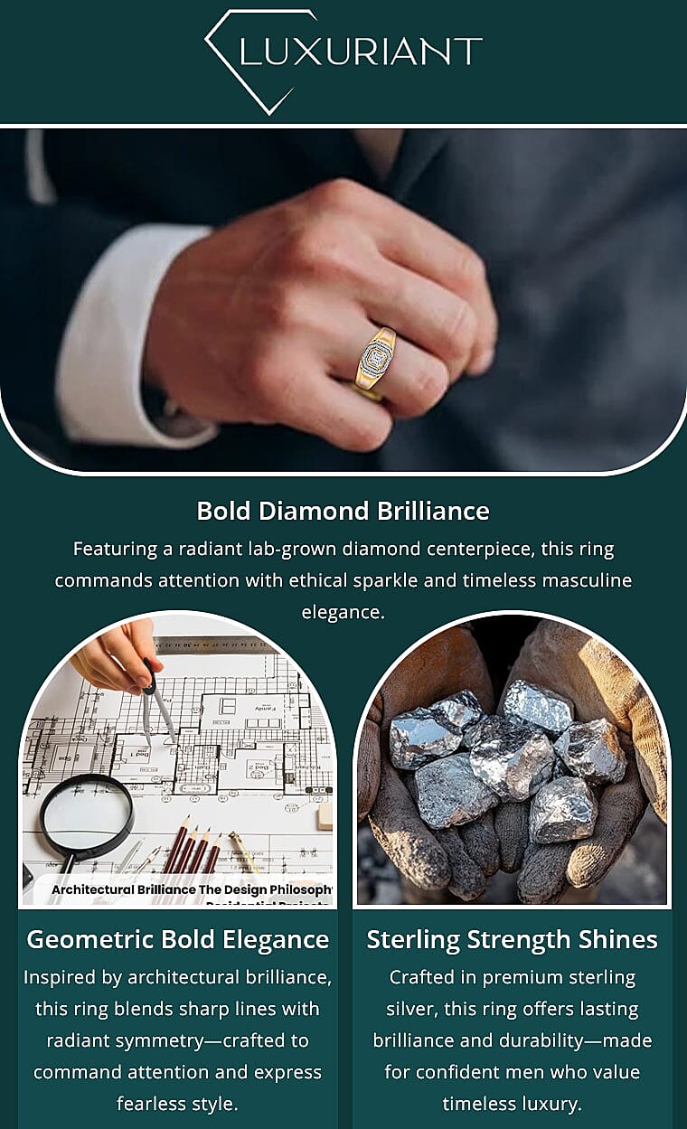 Luxuriant Lab Grown Diamond VS 1.00 ctw Men's Ring in 18K Vermeil Yellow Gold Over Sterling Silver Banner