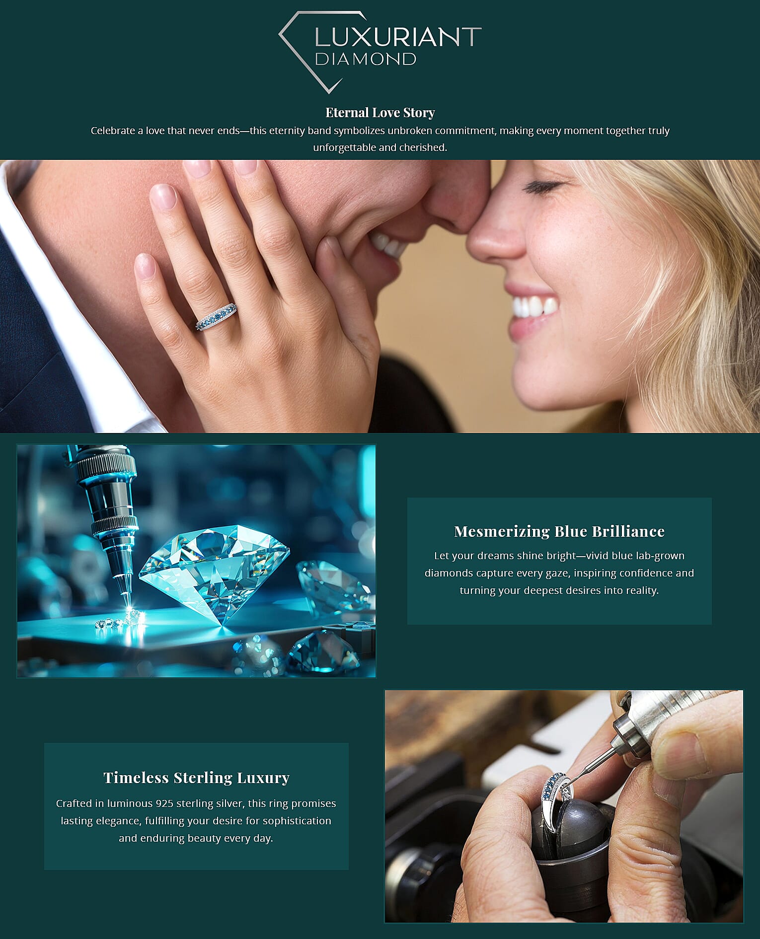 Luxuriant Lab Grown Blue and White Diamond SI 1.00 ctw Ring Banner