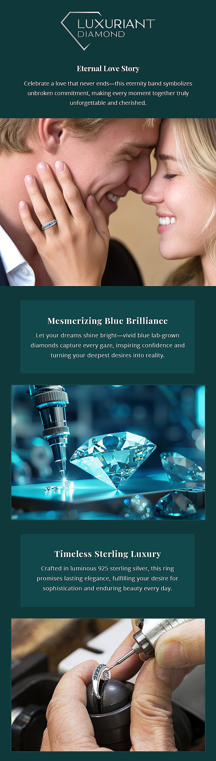 Luxuriant Lab Grown Blue and White Diamond SI 1.00 ctw Ring Banner