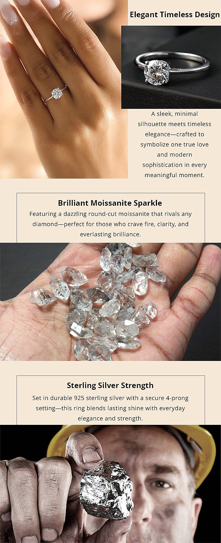 Moissanite 0.90 ctw Solitaire Ring in Rhodium Over Sterling Silver Banner