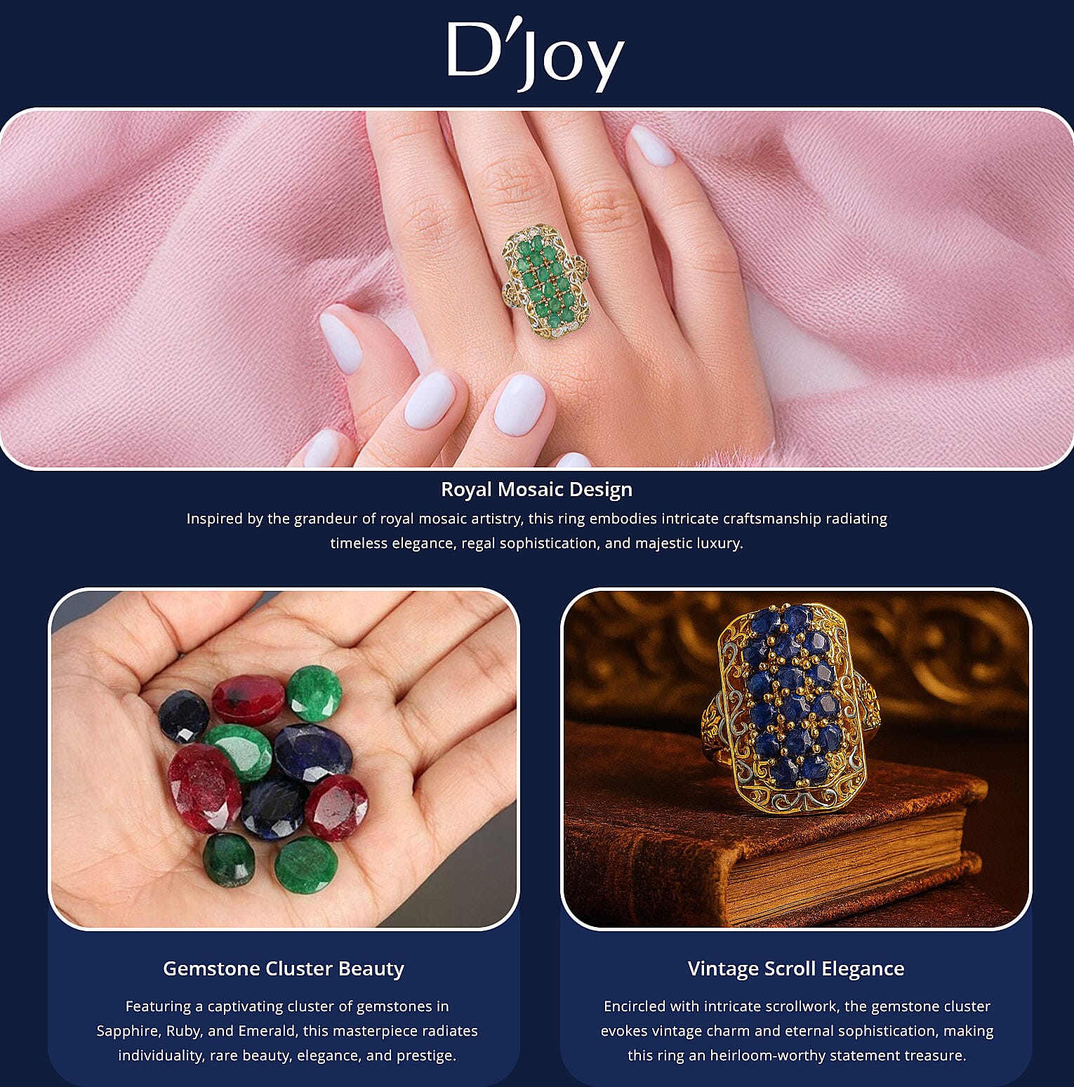 Kanchanaburi Blue Sapphire 3.85 ctw Royal Mosaic Ring in 18K Vermeil Yellow Gold Over Sterling Silver Banner