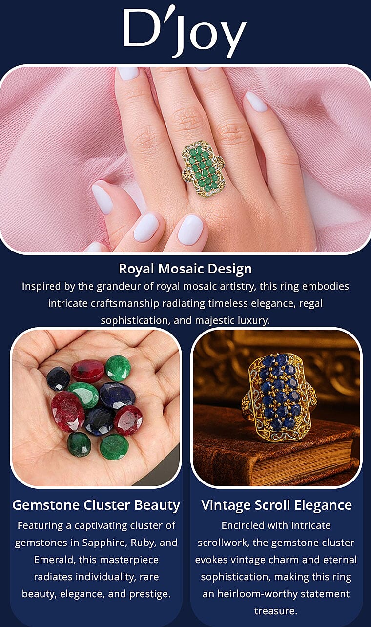 Kanchanaburi Blue Sapphire 3.85 ctw Royal Mosaic Ring in 18K Vermeil Yellow Gold Over Sterling Silver Banner