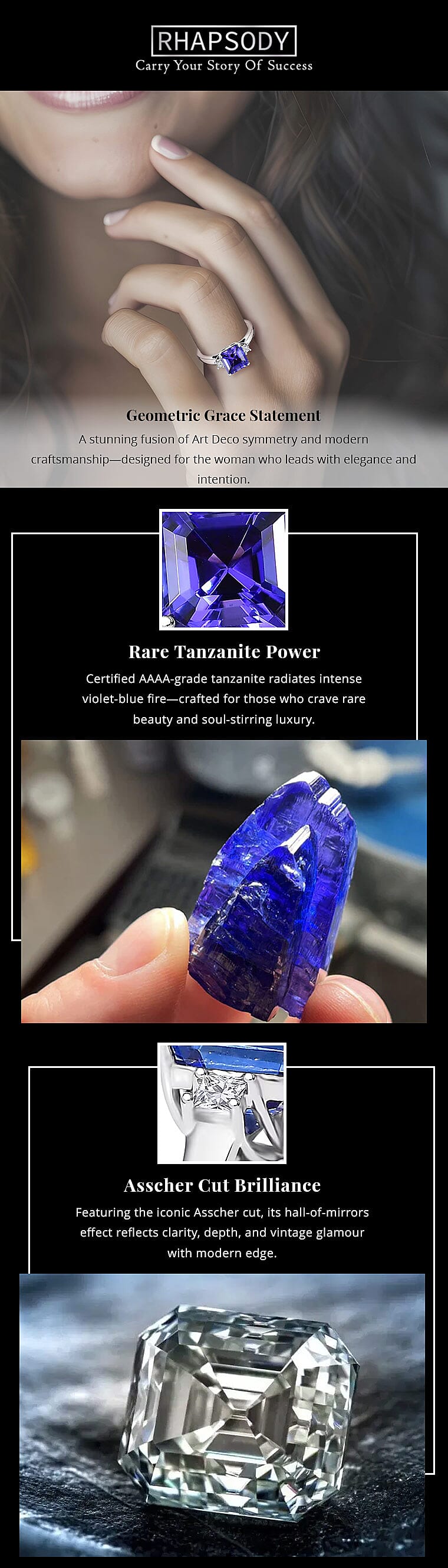 Certified & Appraised Rhapsody Asscher Cut AAAA Tanzanite and E-F VS Diamond 2.14 ctw Ring in 950 Platinum 4.88 Grams Banner