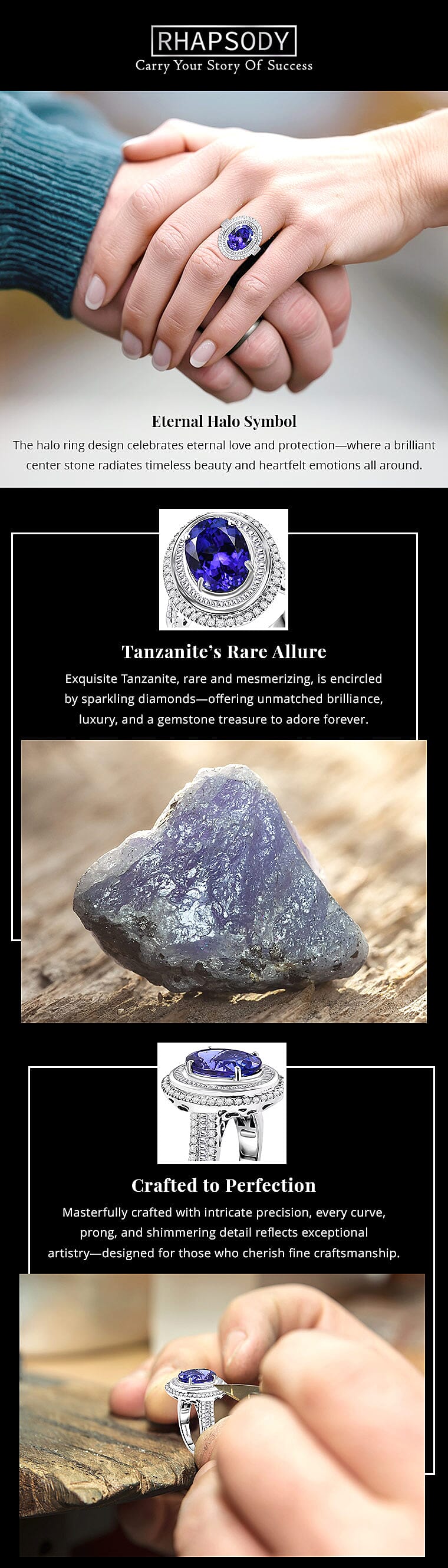 Certified & Appraised Rhapsody AAAA Tanzanite and E-F VS Diamond 6.32 ctw Ring Banner