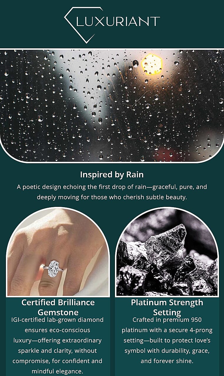 IGI Certified Luxuriant Lab Grown Diamond G VS2 3.00 ctw Solitaire Ring in 950 Platinum 4.50 Grams Banner