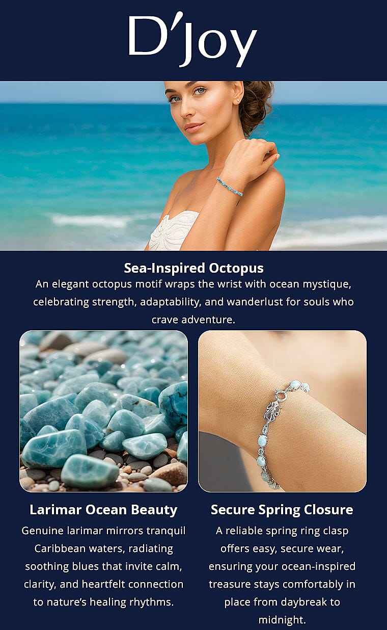 D'Joy Larimar and Betroka Blue Apatite 14.30 ctw Octopus Bracelet in Rhodium Over Sterling Silver (7.25 In) Banner