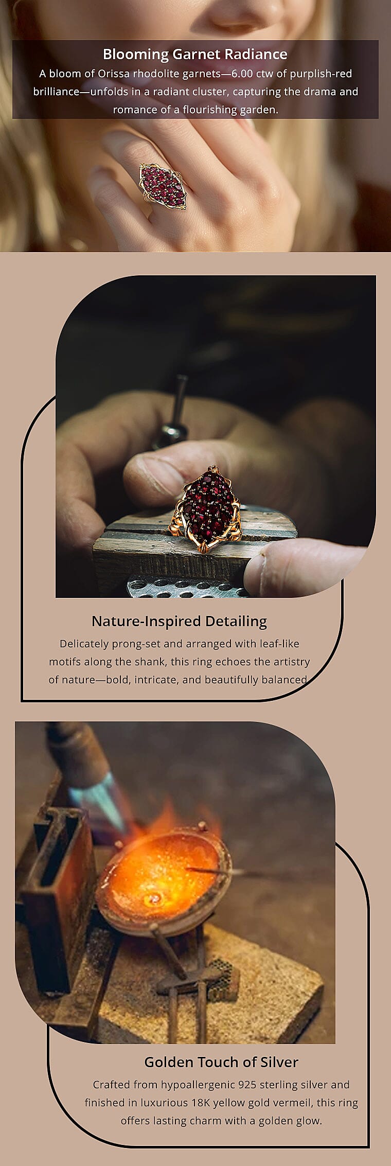 Orissa Rhodolite Garnet 6.00 ctw Crimson Bloom Ring in 18K Vermeil Yellow Gold Over Sterling Silver Banner